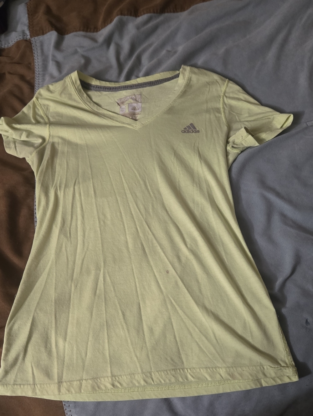 adidas Pale Yellow V‑Neck Tee with Chest Logo